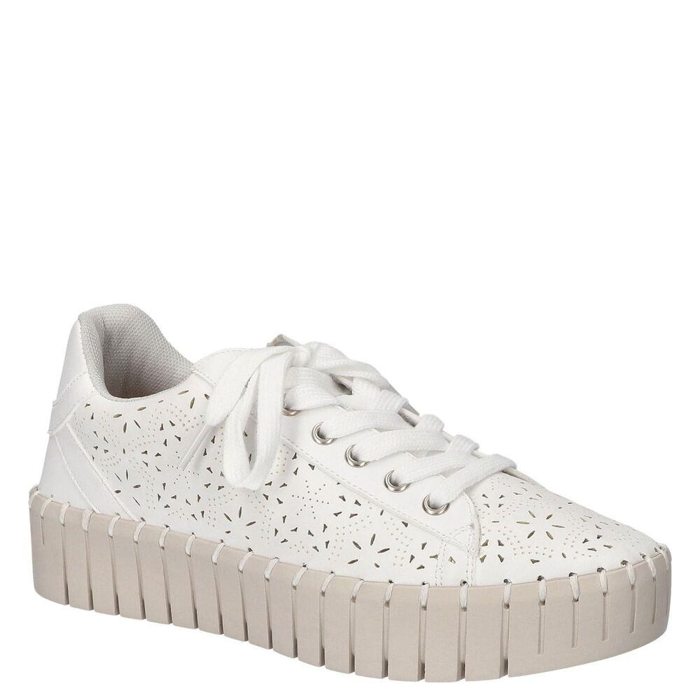 Easy Street Retta Women's White Perforated Platform Sneakers Lace-Up Size 8 Wide